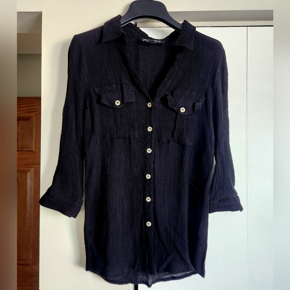 Gauzy Black Button Down Top Size S